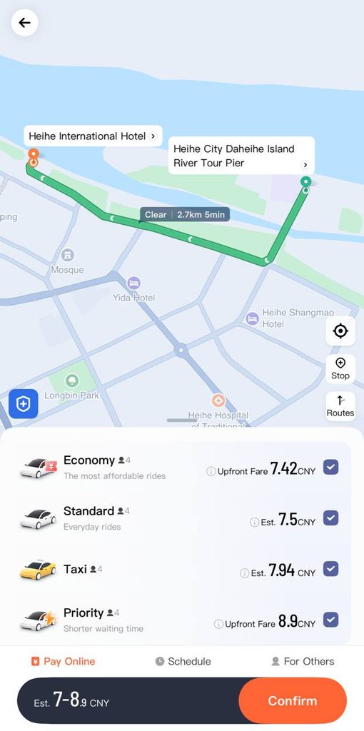 Карта маршрута такси от отеля до речного причала